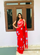 Red Floral Print Organza Saree for Women | Lightweight Party Wear & Festive Saree | Handmade Style Designer Saree