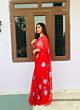 Red Floral Print Organza Saree for Women | Lightweight Party Wear & Festive Saree | Handmade Style Designer Saree
