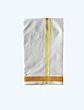 Plain Dhothi with Golden Zari Diamond Border | Cream