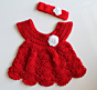 Crochet Frock with Headband -Red
