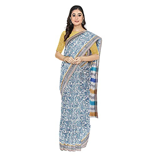 Tasar Dobby Silk Printed Saree | Blue