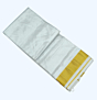 Silk Dhothi | White Colour Dhothi with Golden Zari wide stripe border | AT 5056 | 50 Kulikai Border size