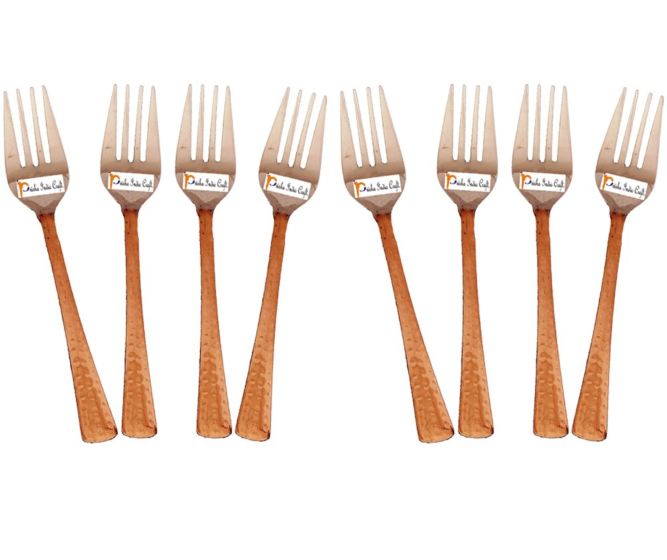 Prisha India Craft Steel Copper Fork  7 Inch  Set of 8