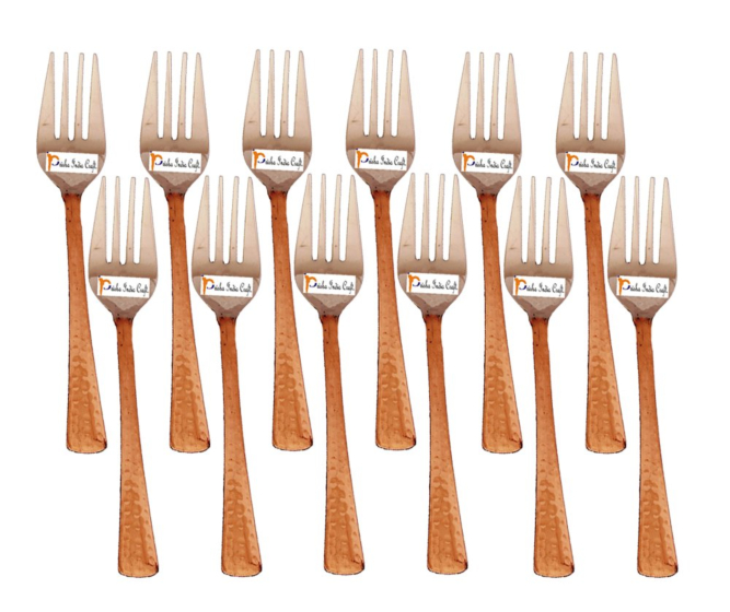 Prisha India Craft Steel Copper Fork  7 Inch  Set of 12