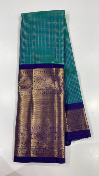 Blue Check Kanchi Silk Saree