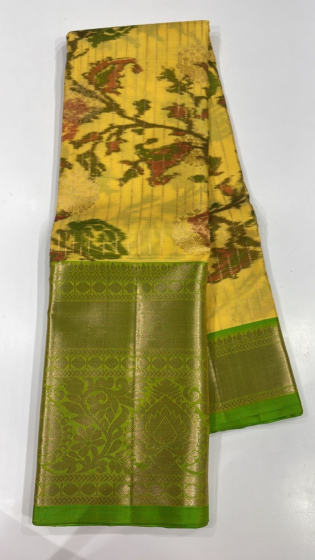  Soft Silk Kanchi Border Butta Ikat Saree | Yellow