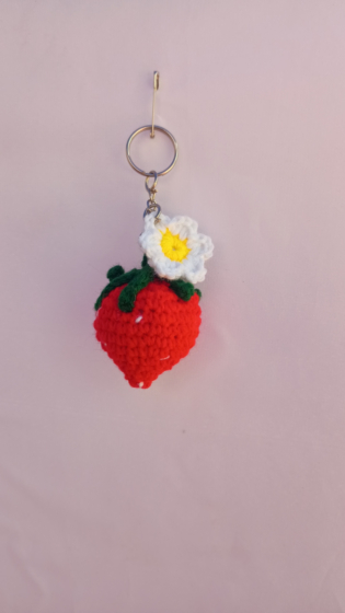 Crochet Strawberry Keychain