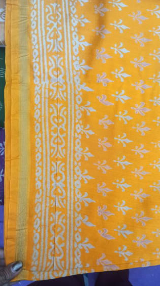 Yellow Orange Cotton Silk Printed Saree