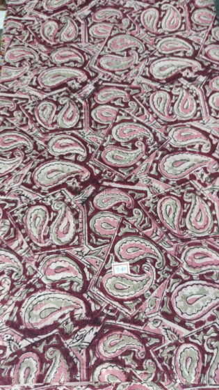 Kalamkari Hand Block Print Cotton Cambric Fabric - Multicolor - 1 Meter(KBPF186)
