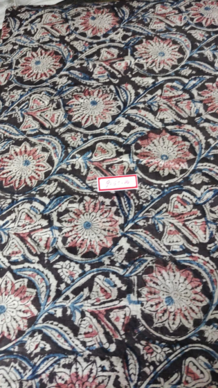 Kalamkari Hand Block Print Cotton Cambric Fabric - Multicolor - 1 Meter(KBPF189)