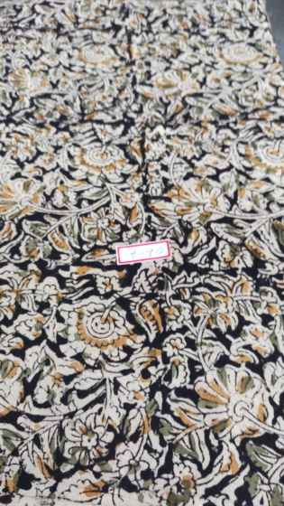 Kalamkari Hand Block Print Cotton Cambric Fabric - Multicolor - 1 Meter(KBPF190)