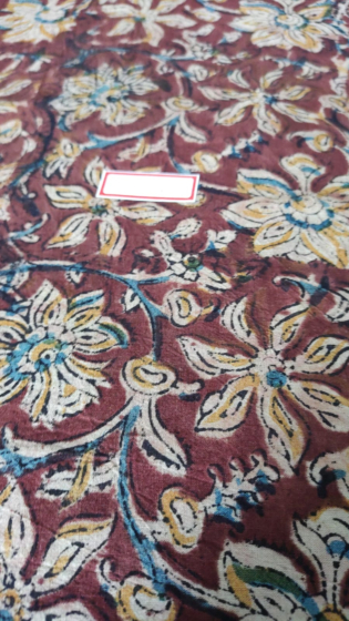 Kalamkari Hand Block Print Cotton Cambric Fabric - Multicolor - 1 Meter(KBPF195)