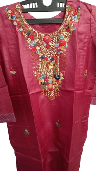 Luxurious Handmade Pure Tussar Kurti | Pink 