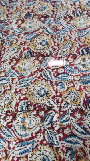 Kalamkari Hand Block Print Cotton Cambric Fabric - Multicolor - 1 Meter(KBPF204)