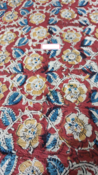 Kalamkari Hand Block Print Cotton Cambric Fabric - Multicolor - 1 Meter(KBPF206)
