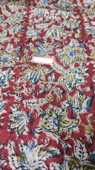 Kalamkari Hand Block Print Cotton Cambric Fabric - Multicolor - 1 Meter(KBPF214)