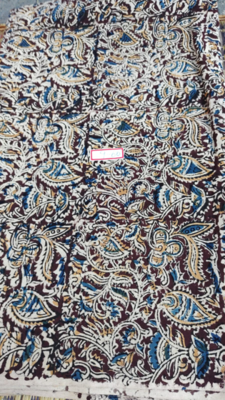 Kalamkari Hand Block Print Cotton Cambric Fabric - Multicolor - 1 Meter(KBPF220)