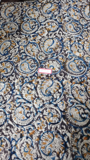 Kalamkari Hand Block Print Cotton Cambric Fabric - Multicolor - 1 Meter(KBPF222)