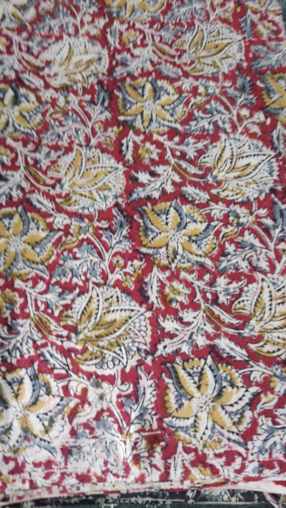Kalamkari Hand Block Print Cotton Cambric Fabric - Multicolor - 1 Meter(KBPF223)