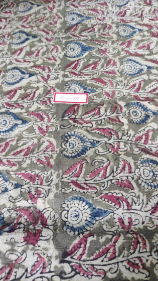 Kalamkari Hand Block Print Cotton Cambric Fabric - Multicolor - 1 Meter(KBPF226)