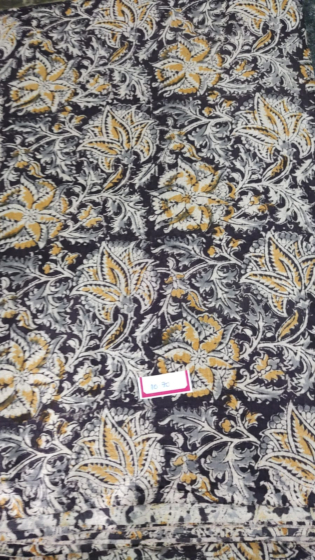 Kalamkari Hand Block Print Cotton Cambric Fabric - Multicolor - 1 Meter(KBPF228)
