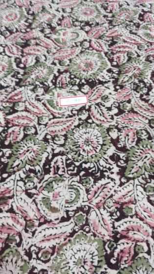 Kalamkari Hand Block Print Cotton Cambric Fabric - Multicolor - 1 Meter(KBPF234)