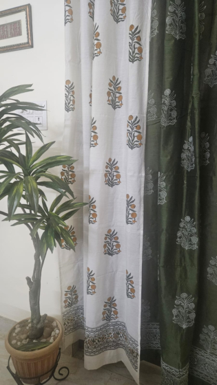 Hand Block Printed Curtains, Chanderi-Combination Curtains, Handloom Curtains, Curtains, Dharohars Curtains