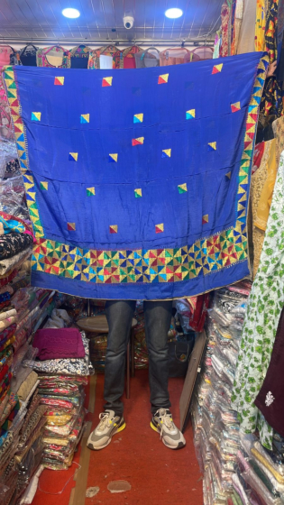 Blue colour Pure chinon Chiffon base Hand Embroidered Phulkari Dupatta