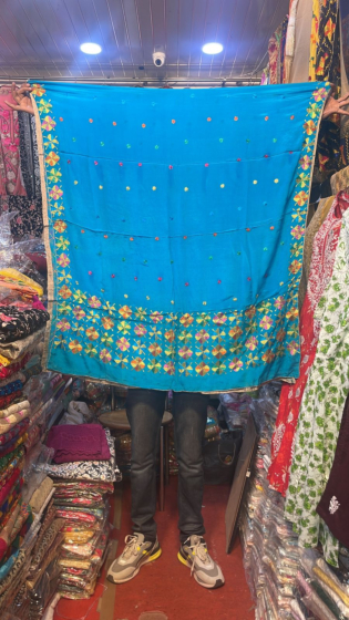  Pure chinon Chiffon base Hand Embroided Phulkari Dupatta