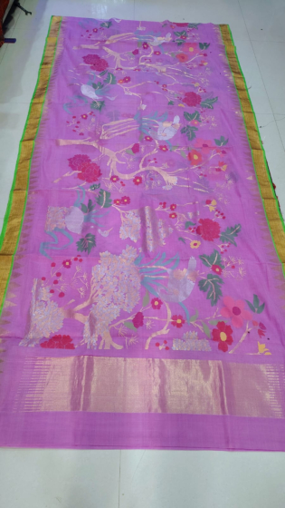 Pink Jamdani Khadi Handcrafted Saree