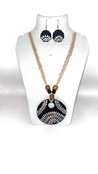Handmade Traditional Necklace | Beads & Thread Work | Black & Beige