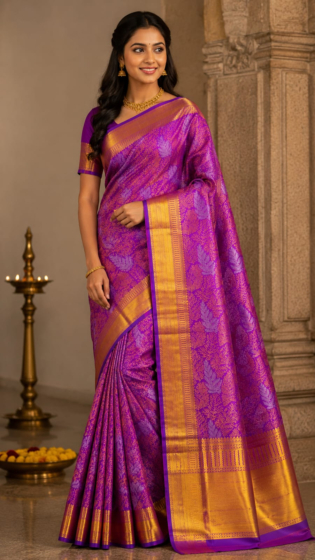 Traditional Bridal Silk Saree with Zari Weaving Premium Designer Silk Saree Royal Violet Editio
