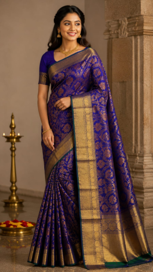 Royal Blue Premium Handloom Silk Saree with Rich Gold Zari Border