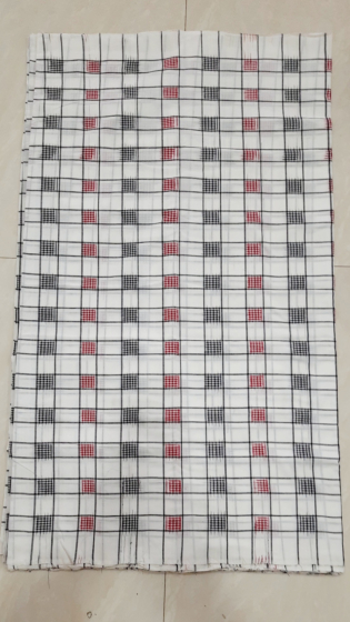 PURE COTTON HANDLOOM IKAT RUNNING FABRIC WHITE TIE DYE CHECK PER METER
