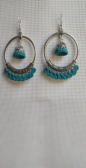 Handcrafted Hoop Jhumkas I Teal