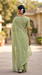 Pista Green Mulmul Cotton Saree with Multi-Color Floral Embroidery - Soft Premium Ethnic Wear