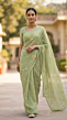 Pista Green Mulmul Cotton Saree with Multi-Color Floral Embroidery - Soft Premium Ethnic Wear