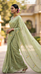 Pista Green Mulmul Cotton Saree with Multi-Color Floral Embroidery - Soft Premium Ethnic Wear