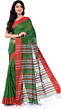 Handloom Pure Cotton Santipur Saree Online | Green & Red