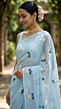 Powder Blue Mulmul Cotton Saree with Multi-Color Floral Embroidery - Soft Elegant Ethnic Wear