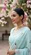 Aqua Blue Mulmul Cotton Saree with Multi-Color Floral Embroidery - Premium Soft Ethnic Wear