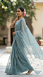 Grey Blue Mulmul Cotton Saree with Multi-Color Floral Embroidery - Soft Elegant Summer Wear