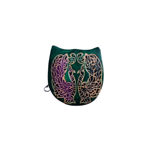 Colorful Peacock Design Genuine Leather Shantiniketan Small Coin Purse