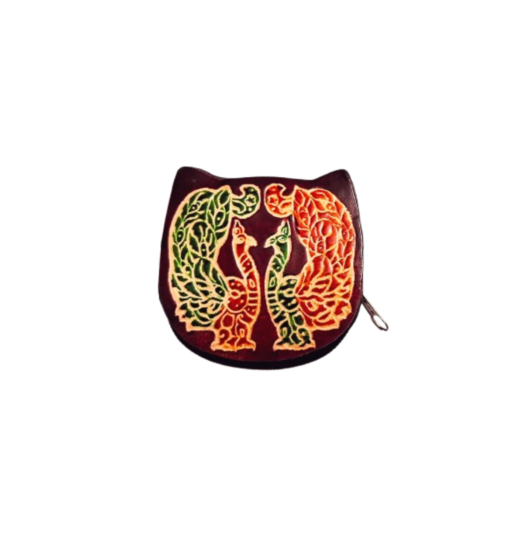Colorful Peacock Design Genuine Leather Shantiniketan Small Coin Purse