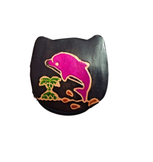 Genuine leather Small Coin Purse | Dolphin Design | Black 