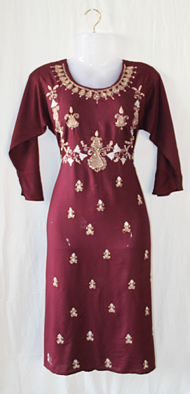Handcrafted Zardozi Wine Red Kurti