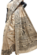 Pure Tussar Ghicha Silk Saree with Madhubani Hand Painting & Running Blouse - Natural Handloom Weave