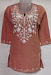 Women Embroidered Pure Cotton rust color short Kurta