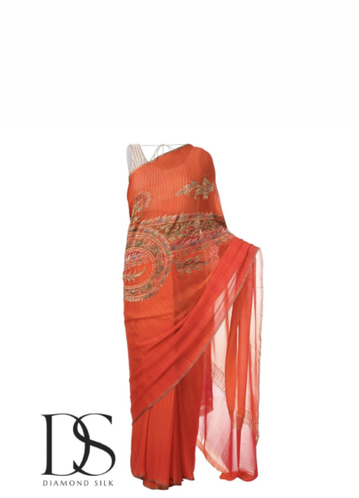 Silk Chiffon Mina Print Paisely Designer Saree