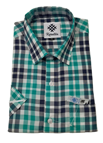 Teal Green Handloom Cotton Checkered Shirt for Men | L